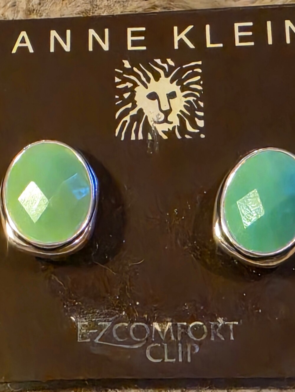 Anne Klein Silver-Tone Clip Earrings with Green Stones